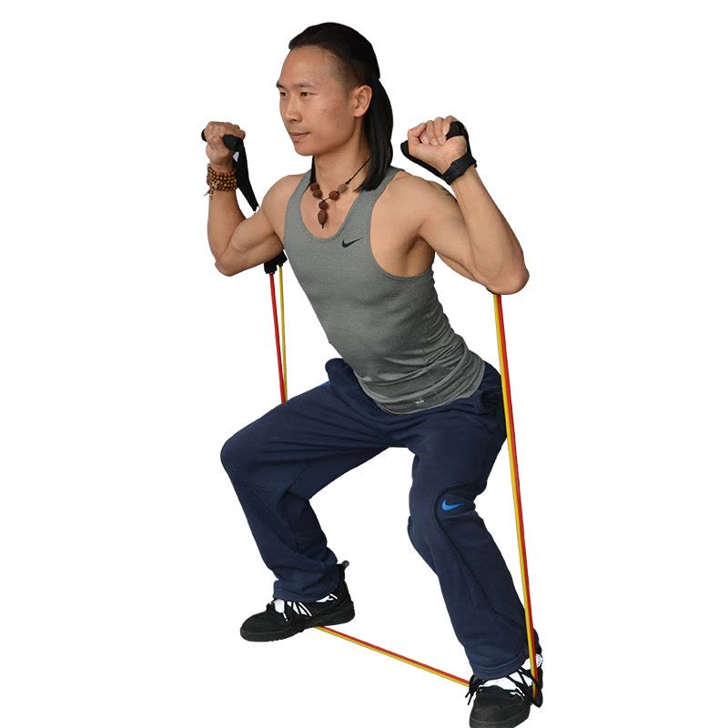 骐骏一字拉力绳 弹力绳力量训练套装多功能拉力器材皮筋管臂力阻力带(黄色【20磅，女士健身用】)图片