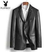 海宁真皮皮衣男皮夹克外套商务正装二扣西装中老年爸爸款 SNX-L70A25