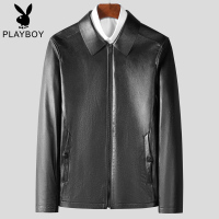 海宁真皮皮衣男式秋季头层牛皮短款翻领修身男皮夹克中年爸爸款 SNX-W6888