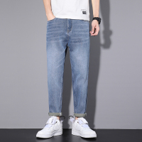 浅蓝色牛仔裤男宽松直筒2022新款春秋复古男士潮流百搭九分裤BY5905