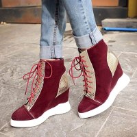 品点(Pandell)2015秋冬新款全真皮女靴羊皮时尚保暖短靴坡跟女鞋