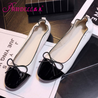 品点新款平底圆头拼色单鞋猪皮内里软底单鞋甜美女鞋