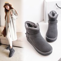 品点新款真皮保暖雪地靴女厚绒低筒靴秋冬女靴子平底女鞋