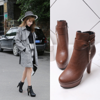 品点(Pandell)秋冬新款粗跟短靴中低跟百搭弹力靴时尚女靴瘦瘦靴