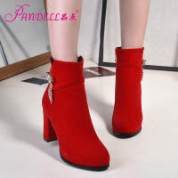 品点新款粗跟圆头短靴低筒靴时尚秋冬女鞋简约女靴大小码鞋
