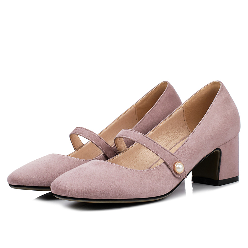 品点韩版新款方头时尚粗跟单鞋搭扣简约女鞋玛丽珍鞋