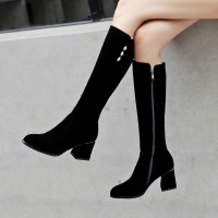 2020新款秋冬季不过膝长靴女鞋高跟长筒靴子粗跟高筒靴加绒瘦瘦靴