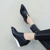 韩版坡跟单鞋女鞋松糕鞋百搭深口尖头厚底高跟鞋一脚蹬懒人乐福鞋