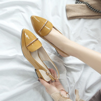 2020夏季新款韩版粗跟包头凉鞋女一字扣带低跟工作鞋皮鞋平底女鞋