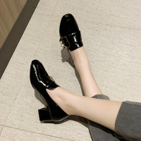 2020新款粗跟单鞋女鞋网红高跟鞋英伦风两穿小皮鞋方头中跟乐福鞋