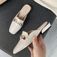 平底凉拖鞋女外穿2020新款时尚夏季百搭低跟乐福鞋粗跟包头半拖鞋