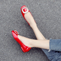 平底单鞋女2020新款皮鞋方头平跟软底浅口鞋黑色瓢鞋一脚蹬懒人鞋