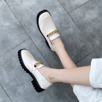 2020春秋新款厚底松糕鞋方头单鞋女平底百搭网红小皮鞋懒人乐福鞋