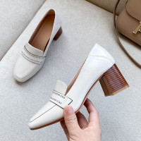 春季单鞋女粗跟2020新款浅口方头高跟鞋英伦风小皮鞋一脚蹬乐福鞋