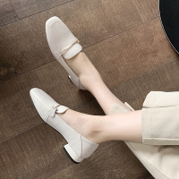 2020新款方头低跟平底单鞋女真皮软底豆豆鞋英伦白色小皮鞋乐福鞋