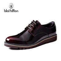 布莱希尔顿 时尚漆皮男鞋 英伦商务休闲皮鞋 春夏潮流亮面鞋子男