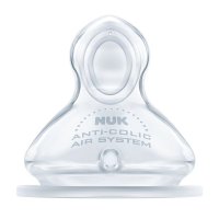 NUK宽口硅胶奶嘴(1号大圆孔.适合0-6个月宝宝用)两个卡装