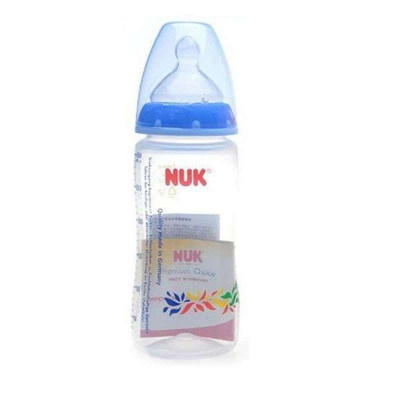 NUK 300ML PP 新型宽口彩色奶瓶1个 （带2号硅胶宽口仿真通气奶嘴）【颜色随机发货】
