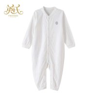 英氏正品春秋款婴儿纯棉提花内衣对襟蛤衣连体衣爬服143035