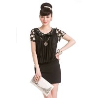 卡莱施2014新款黑底白点 黑底红点超薄修身压绉针织衫