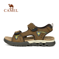 Camel/骆驼户外 夏季男款魔术贴干爽回弹沙滩鞋牛皮凉鞋
