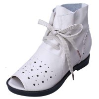 正品上海花牌 春夏新款镂空真皮鱼嘴短靴 内增高真牛皮鱼嘴靴89001-1