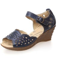 上海花牌专柜正品夏季低帮凉鞋真皮牛皮软底坡跟鱼嘴鞋中年大码女鞋妈妈凉鞋1818-5