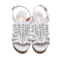 正品花牌坡跟高跟凉鞋 夏季女凉鞋铆钉缕空真牛皮女鞋 4108-2