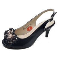 专柜花牌34-40码浅口鱼嘴 女高跟鞋蝴蝶结串珠 亮皮 搭扣气质高跟鞋黑杏两色入ODKL-3