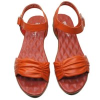 新款正品花牌女凉鞋黑蓝桔三色可选35-40码真牛皮平跟四季鞋20265