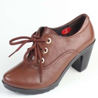 包邮上海正品花牌低帮中跟粗跟女鞋 真牛皮防滑系带尖头女鞋HP318-6A12