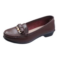 金牌厂家冬季新款花牌女鞋单鞋妈妈鞋中老年休闲圆头真皮浅口平跟孕妇 3A22