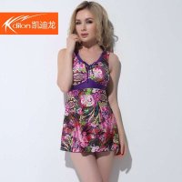 凯迪龙 2015新款 带胸垫显瘦游泳衣女 裙式连体温泉泳装15622