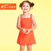 凯迪龙2015新款女童宝宝裙式连体游泳衣纯色蕾丝边儿童泳装 15568