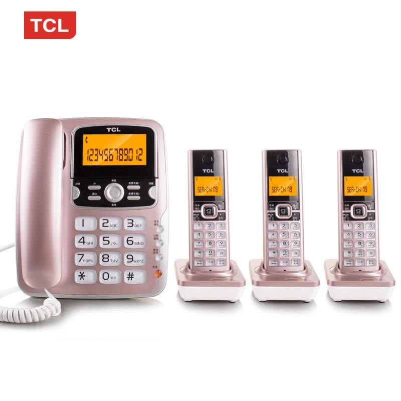 TCL D8 插卡电话机 数字无绳电话子母机 家用办公固定无线 时尚座机 移动联通电信手机卡 玫瑰金电信版一拖三图片