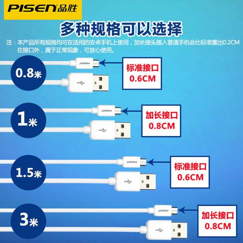 品胜(PISEN)手机连接线 安卓MICRO USB 加长数据线 VIVO OPPO 小接口充电线 1.5米图片
