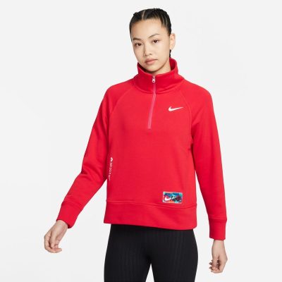 NIKE耐克女子新年款红色卫衣立领半拉链运动休闲套头衫FD4070-657