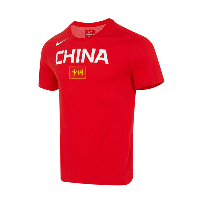 Nike Dri-FIT 中国队 男篮世界杯 字母印花篮球运动短袖T恤 男款 红色 BQ3729-637