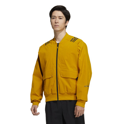 adidas Th Wv Bomb Jkt 条纹印花运动夹克外套 男款 金色H40234