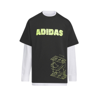 adidas 童装 字母Logo图案印花宽松圆领长袖T恤 男童女童 黑色 IN6552