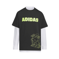 adidas 童装 字母Logo图案印花宽松圆领长袖T恤 男童女童 黑色 IN6552