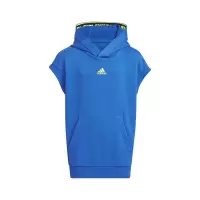 adidas 童装 字母Logo印花运动无袖连帽卫衣 男童 空军蓝 IQ1300