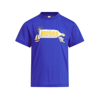adidas 童装 字母印花速干短袖T恤 男童 半荧光蓝 IA8268
