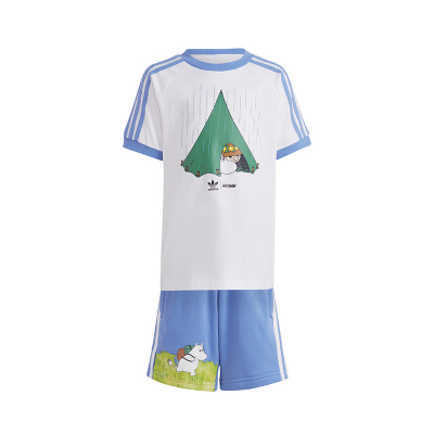 adidas x Moomin 联名款 童装 印花运动短袖系带动物印花短裤套装 男童 白/融合蓝 IC5630