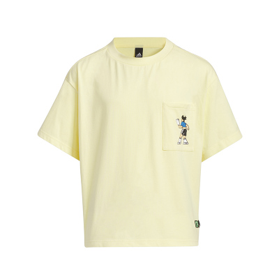 adidas 联名款 童装 Cotton Tee 卡通图案字母印花运动休闲短袖T恤 女童 黄色 IN3272