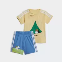 adidas originals 童装 条纹卡通品牌Logo印花运动短袖T恤休闲短裤套装 男童 IC5615