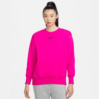 Nike Phoenix Fleece 纯色圆领加绒宽松卫衣 女款 树莓红 DQ5734-615