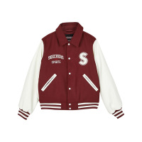 Skechers FASHION 撞色字母印花梭织翻领夹克棉服 女款 葡萄红 L423W002-003T