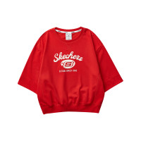 Skechers 休闲字母印花短袖T恤 女款 红色 L323W014-001W