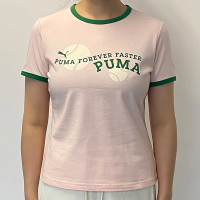 PUMA 字母Logo印花休闲短袖T恤 女款 冰粉色 622972-24